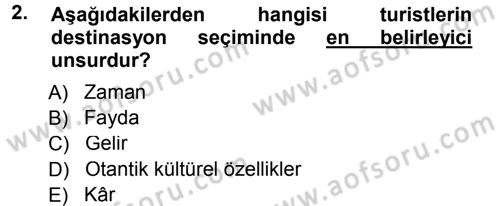Turizm Sosyolojisi Dersi 2012 - 2013 Yılı (Final) Dönem Sonu Sınav Soruları 2. Soru