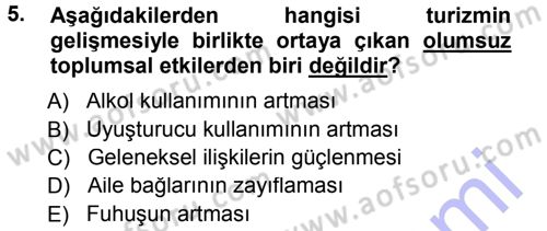 Turizm Sosyolojisi Dersi 2012 - 2013 Yılı (Final) Dönem Sonu Sınav Soruları 5. Soru