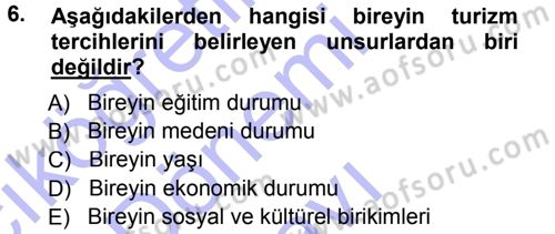 Turizm Sosyolojisi Dersi 2012 - 2013 Yılı (Final) Dönem Sonu Sınav Soruları 6. Soru
