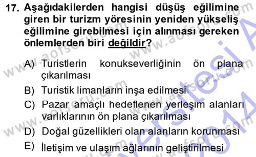 Turizm Sosyolojisi Dersi Ara Sınavı Deneme Sınav Soruları 17. Soru