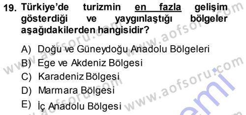 Turizm Sosyolojisi Dersi 2013 - 2014 Yılı (Vize) Ara Sınav Soruları 19. Soru