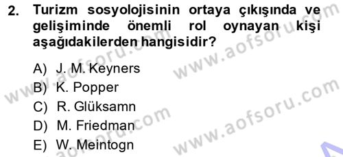 Turizm Sosyolojisi Dersi 2013 - 2014 Yılı (Vize) Ara Sınav Soruları 2. Soru