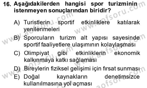 Turizm Sosyolojisi Dersi Ara Sınavı Deneme Sınav Soruları 16. Soru