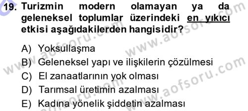 Turizm Sosyolojisi Dersi Ara Sınavı Deneme Sınav Soruları 19. Soru