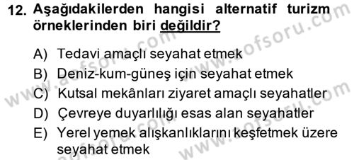 Turizm Sosyolojisi Dersi 2014 - 2015 Yılı (Final) Dönem Sonu Sınav Soruları 12. Soru