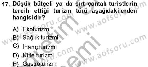 Turizm Sosyolojisi Dersi 2014 - 2015 Yılı (Final) Dönem Sonu Sınav Soruları 17. Soru