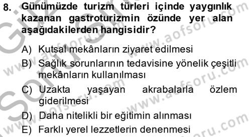 Turizm Sosyolojisi Dersi 2014 - 2015 Yılı (Final) Dönem Sonu Sınav Soruları 8. Soru