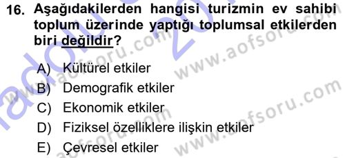 Turizm Sosyolojisi Dersi 2015 - 2016 Yılı (Vize) Ara Sınav Soruları 16. Soru