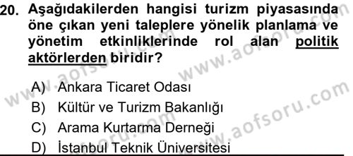 Turizm Sosyolojisi Dersi Ara Sınavı Deneme Sınav Soruları 20. Soru