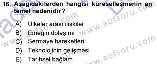 Turizm Sosyolojisi Dersi 2015 - 2016 Yılı (Final) Dönem Sonu Sınav Soruları 16. Soru