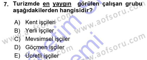 Turizm Sosyolojisi Dersi 2015 - 2016 Yılı (Final) Dönem Sonu Sınav Soruları 7. Soru