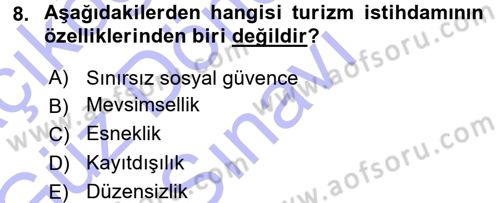 Turizm Sosyolojisi Dersi 2015 - 2016 Yılı (Final) Dönem Sonu Sınav Soruları 8. Soru