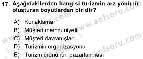 Turizm Sosyolojisi Dersi 2015 - 2016 Yılı Tek Ders Sınav Soruları 17. Soru