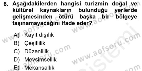 Turizm Sosyolojisi Dersi 2015 - 2016 Yılı Tek Ders Sınav Soruları 6. Soru