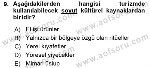 Turizm Sosyolojisi Dersi 2015 - 2016 Yılı Tek Ders Sınav Soruları 9. Soru