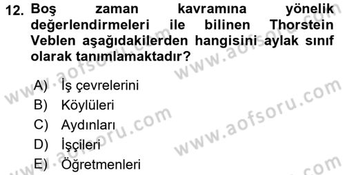 Turizm Sosyolojisi Dersi Ara Sınavı Deneme Sınav Soruları 12. Soru