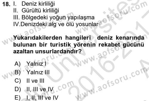 Turizm Sosyolojisi Dersi Ara Sınavı Deneme Sınav Soruları 18. Soru