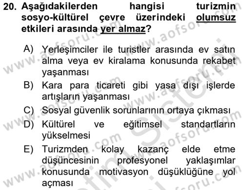 Turizm Sosyolojisi Dersi 2016 - 2017 Yılı (Vize) Ara Sınav Soruları 20. Soru