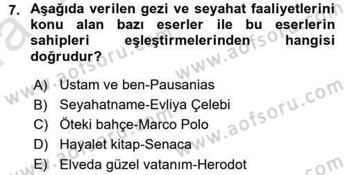 Turizm Sosyolojisi Dersi Ara Sınavı Deneme Sınav Soruları 7. Soru