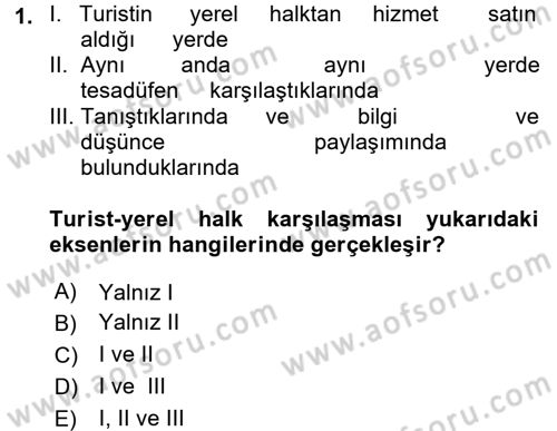 Turizm Sosyolojisi Dersi 2017 - 2018 Yılı 3 Ders Sınav Soruları 1. Soru