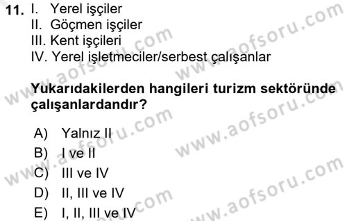 Turizm Sosyolojisi Dersi 2017 - 2018 Yılı 3 Ders Sınav Soruları 11. Soru