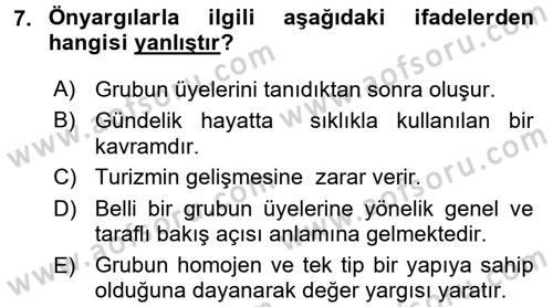 Turizm Sosyolojisi Dersi 2017 - 2018 Yılı 3 Ders Sınav Soruları 7. Soru