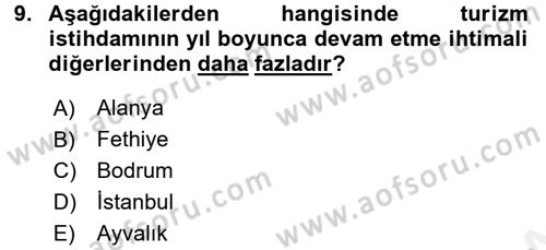 Turizm Sosyolojisi Dersi 2017 - 2018 Yılı 3 Ders Sınav Soruları 9. Soru