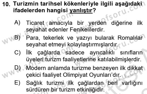 Turizm Sosyolojisi Dersi Ara Sınavı Deneme Sınav Soruları 10. Soru