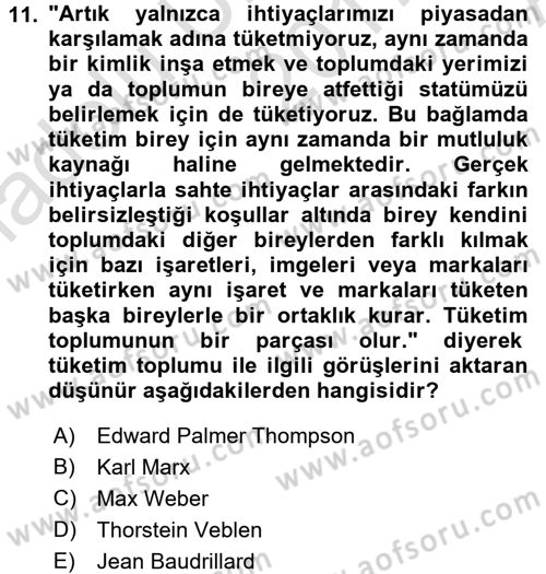 Turizm Sosyolojisi Dersi 2017 - 2018 Yılı (Vize) Ara Sınav Soruları 11. Soru
