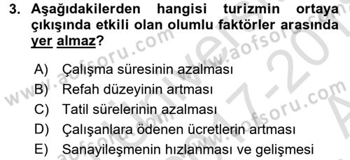 Turizm Sosyolojisi Dersi Ara Sınavı Deneme Sınav Soruları 3. Soru