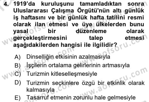 Turizm Sosyolojisi Dersi Ara Sınavı Deneme Sınav Soruları 4. Soru