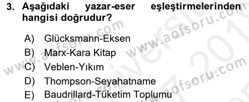 Turizm Sosyolojisi Dersi 2017 - 2018 Yılı (Final) Dönem Sonu Sınav Soruları 3. Soru