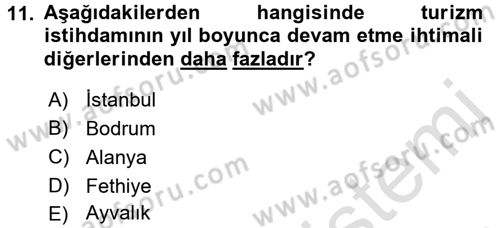 Turizm Sosyolojisi Dersi 2018 - 2019 Yılı 3 Ders Sınav Soruları 11. Soru