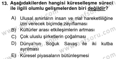 Turizm Sosyolojisi Dersi 2018 - 2019 Yılı 3 Ders Sınav Soruları 13. Soru