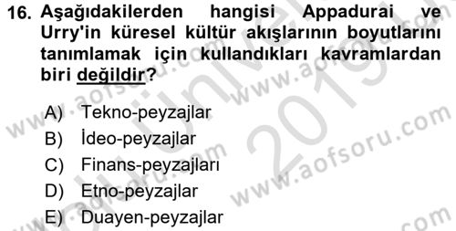 Turizm Sosyolojisi Dersi 2018 - 2019 Yılı 3 Ders Sınav Soruları 16. Soru
