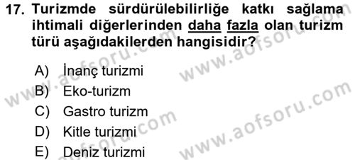 Turizm Sosyolojisi Dersi 2018 - 2019 Yılı 3 Ders Sınav Soruları 17. Soru