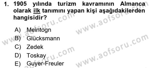 Turizm Sosyolojisi Dersi 2018 - 2019 Yılı (Vize) Ara Sınav Soruları 1. Soru