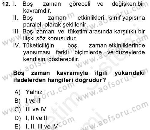 Turizm Sosyolojisi Dersi 2018 - 2019 Yılı (Vize) Ara Sınav Soruları 12. Soru
