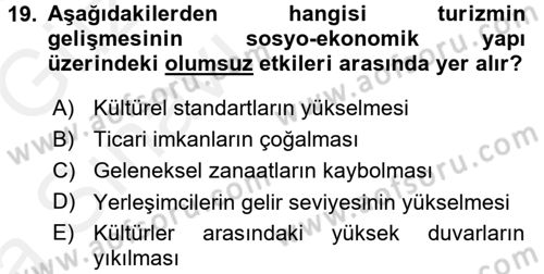 Turizm Sosyolojisi Dersi Ara Sınavı Deneme Sınav Soruları 19. Soru