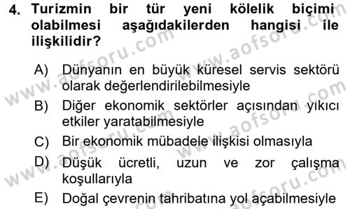 Turizm Sosyolojisi Dersi Ara Sınavı Deneme Sınav Soruları 4. Soru