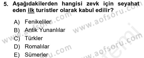 Turizm Sosyolojisi Dersi 2018 - 2019 Yılı (Vize) Ara Sınav Soruları 5. Soru