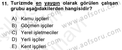 Turizm Sosyolojisi Dersi 2018 - 2019 Yılı (Final) Dönem Sonu Sınav Soruları 11. Soru