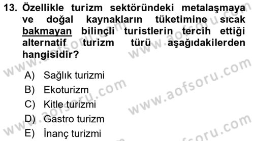 Turizm Sosyolojisi Dersi 2018 - 2019 Yılı (Final) Dönem Sonu Sınav Soruları 13. Soru