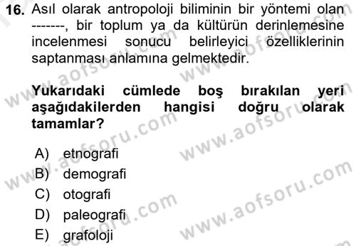 Turizm Sosyolojisi Dersi 2018 - 2019 Yılı (Final) Dönem Sonu Sınav Soruları 16. Soru