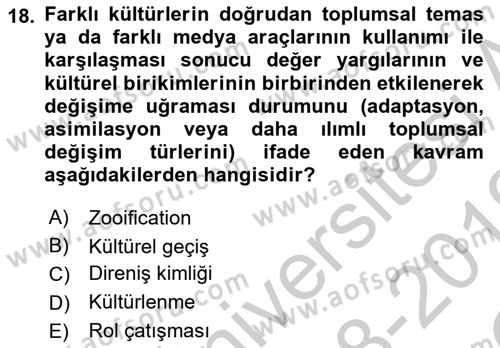 Turizm Sosyolojisi Dersi 2018 - 2019 Yılı Yaz Okulu Sınav Soruları 18. Soru