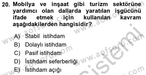 Turizm Sosyolojisi Dersi 2018 - 2019 Yılı Yaz Okulu Sınav Soruları 20. Soru