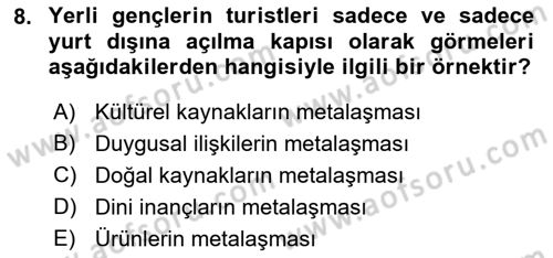 Turizm Sosyolojisi Dersi 2018 - 2019 Yılı Yaz Okulu Sınav Soruları 8. Soru