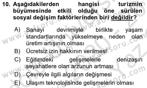 Turizm Sosyolojisi Dersi 2020 - 2021 Yılı Yaz Okulu Sınav Soruları 10. Soru