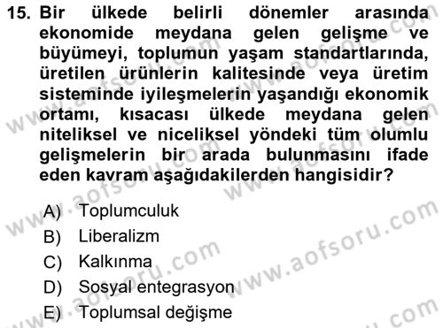 Turizm Sosyolojisi Dersi 2020 - 2021 Yılı Yaz Okulu Sınav Soruları 15. Soru