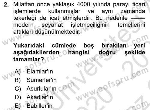 Turizm Sosyolojisi Dersi 2020 - 2021 Yılı Yaz Okulu Sınav Soruları 2. Soru